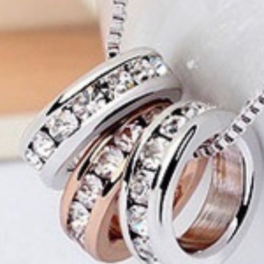 gold-tone silver triple rhinestone inlay necklace - Picture 2 of 2